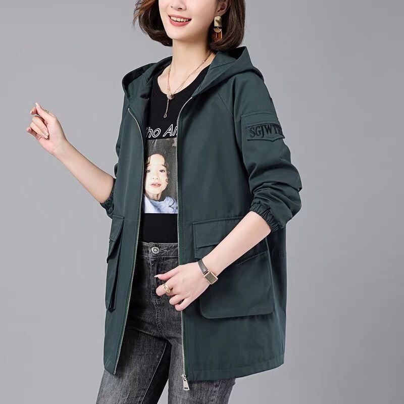 Fashion Women's Trench Coat Spring Autumn Lined Coat Tops Korean Loose Hooded Casual Female Windbreaker Outerwear 4XL