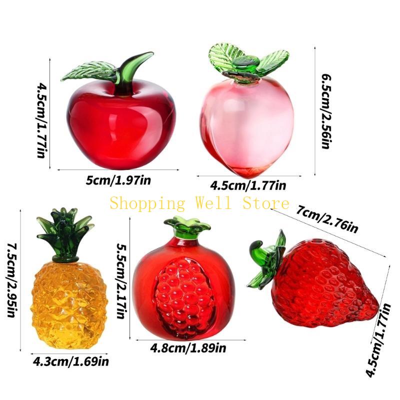 KX4B Miniature Glass Fruit Statue Decorative Paperweight Tabletop Ornament for Desk