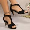 Fashion Elegant Woman Heeled Shoes 2025 Cover Heel Casual Women's Sandals Fashion Zip Office and Career Summer Plus Size Peep Toe Sandal
