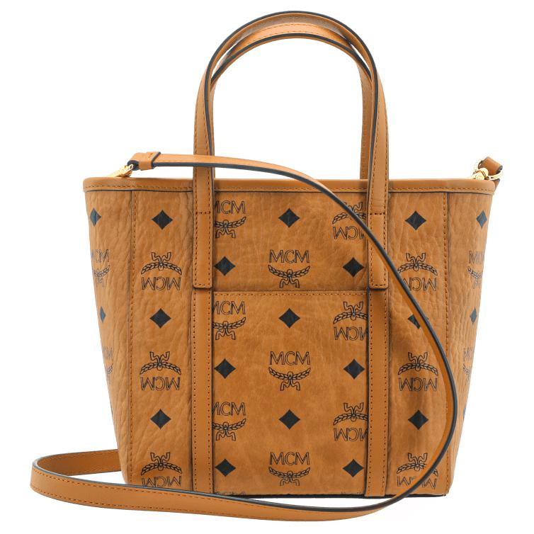 MCM Toni Mini Shopper Tasche Visetos Monogramm Beschichtetes Canvas Cognac MWPAATN04CO001