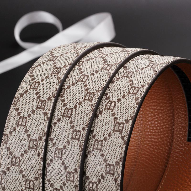Korean Style Automatic Buckle Genuine Leather Belt for Men with Old Flower Pattern