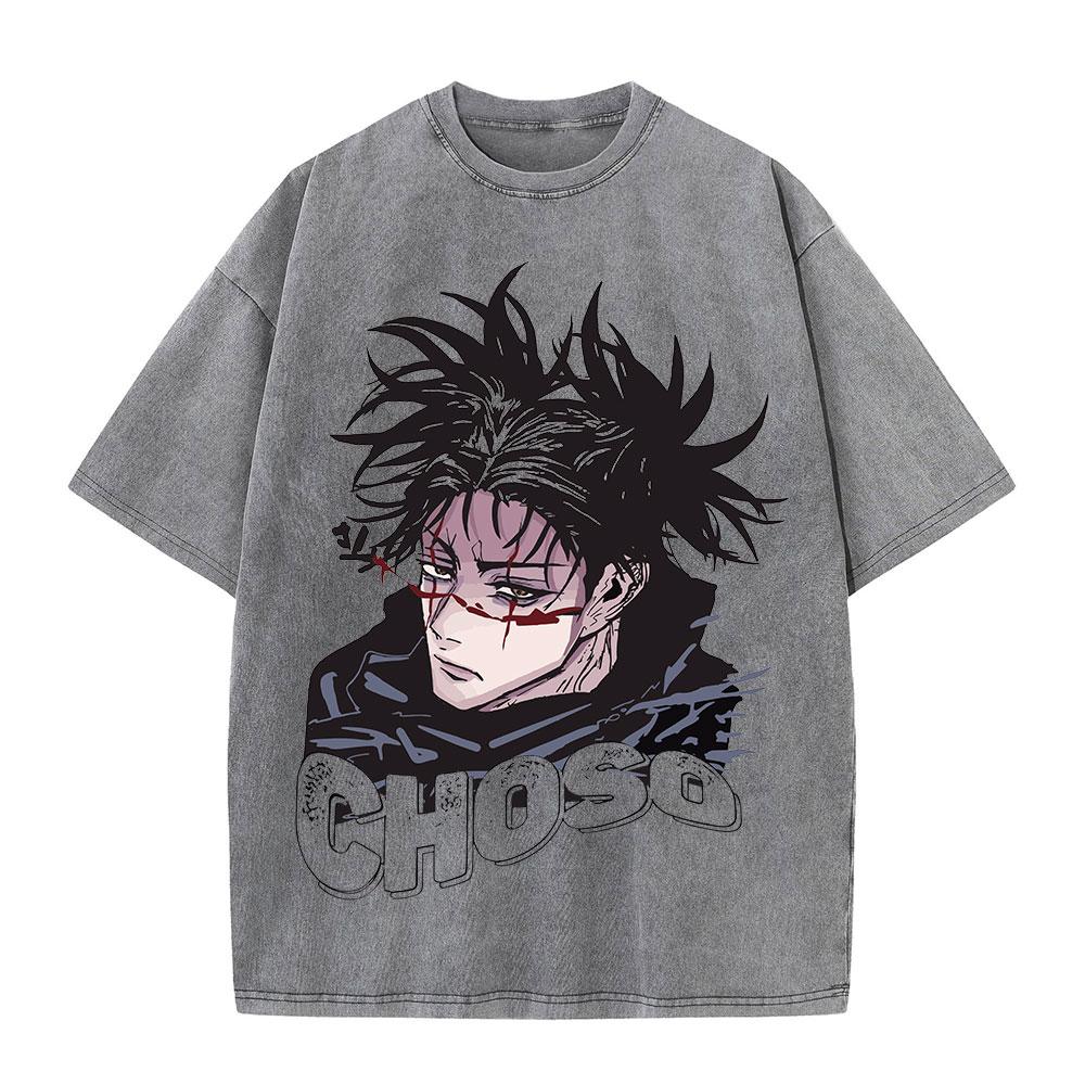 Harajuku Anime Jujutsu Kaisen Fushiguro Toji Printed Washed T Shirt Men Vintage Cotton T-shirts Manga Tee Hip Hop Male Tshirt