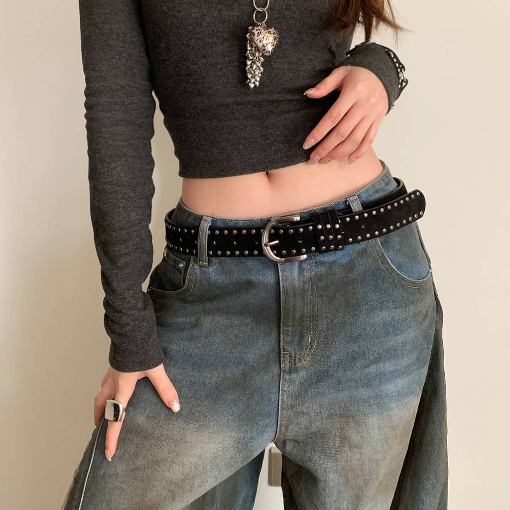 Retro American Suede Belt For Women With Metal Embellishments For Casual Wear