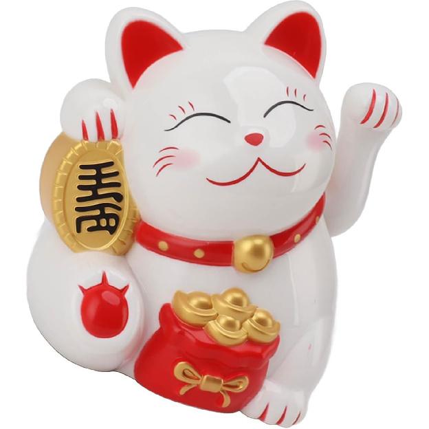 5.5inch Fortune Cat, Battery Operated Japanese Lucky Cat with Waving Arm Chinese Feng Shui Deoration Maneki Neko for Fortune Money and Good Luck, for