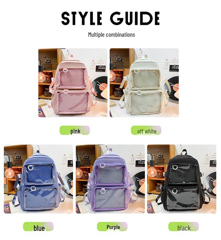 Versatile Large-Capacity Transparent Ita Backpack for Girls and Women