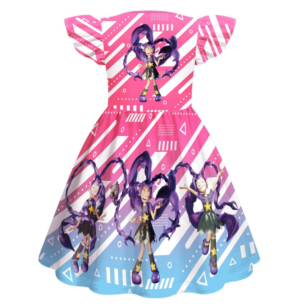 83041 Vestito Principessa Bambina Ragazza Stampa Lily Lovebraids Maniche a Volant