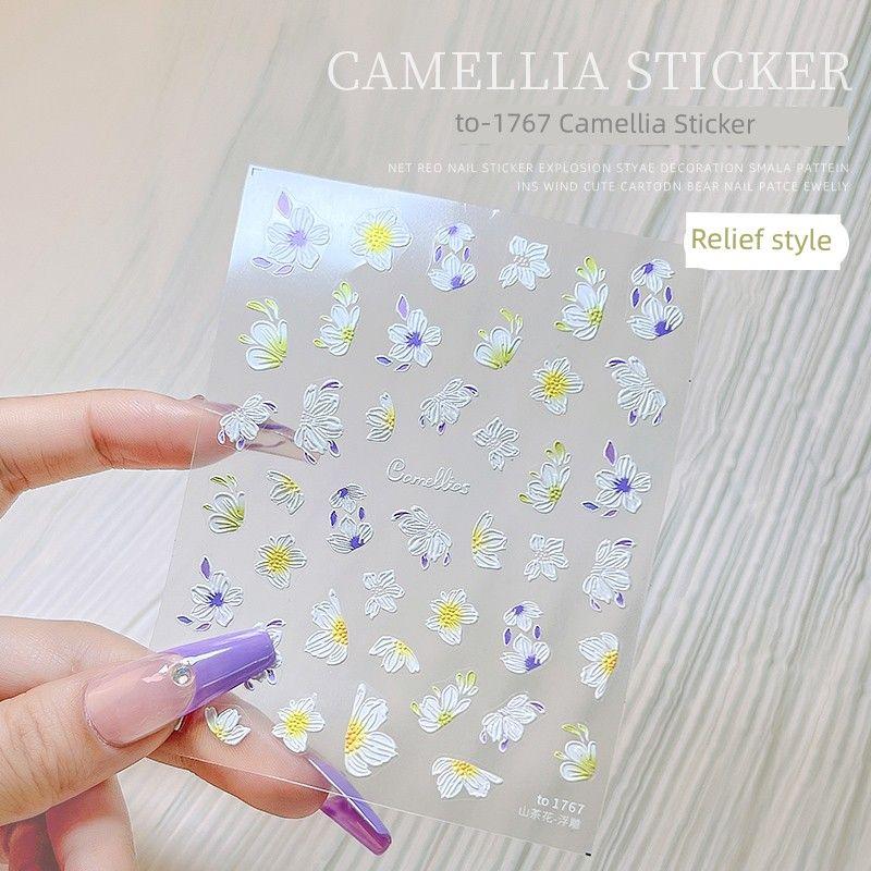 

Spring and Summer Relief 3D Plain Flower Hollow Nail Sticker Camellia to 1767
