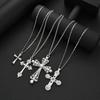 4pcs Punk Cross Pendants Necklace for Women Fashion Pearl Zircon Charm Exaggerated Multi-Layered Necklace Versatile Jewelry Gift