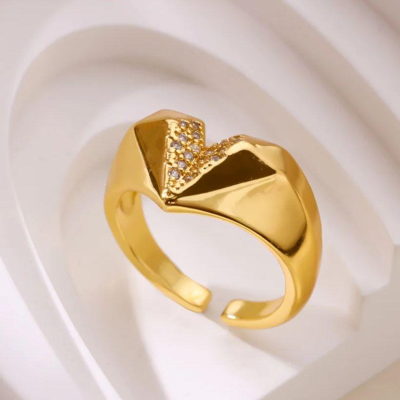 Zircon Geometric Heart Rings For Women Gold Color Stainless Steel Heart Couple Ring  Aesthetic Wedding Christmas Jewelry