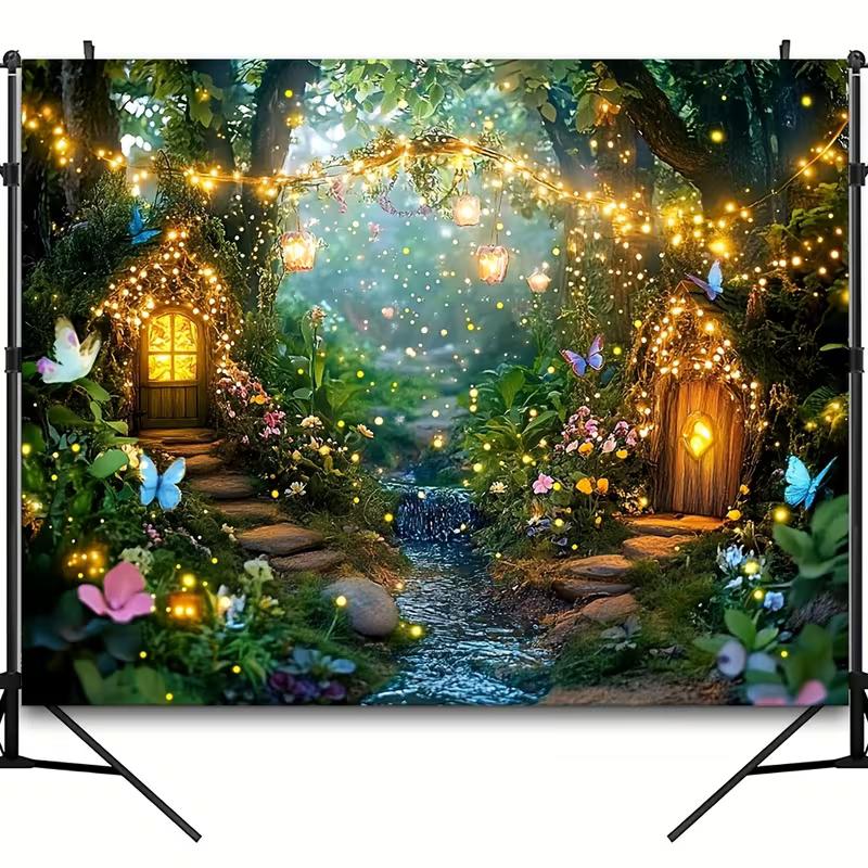 

2D Fantasy Fairy Forest Tapestry Glowing Lights & Butterflies Home Decor 47.2x31.5inch/120*80cm