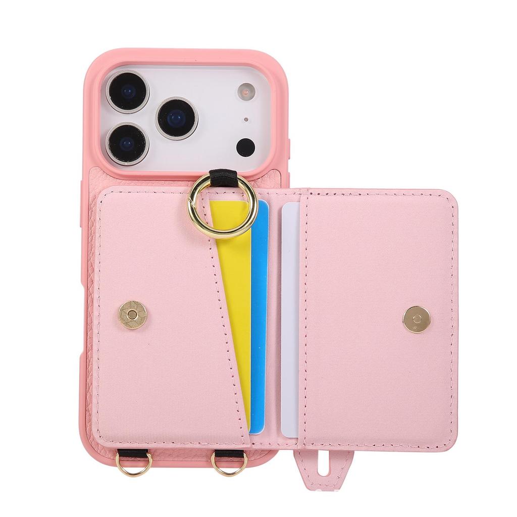 Lychee Pattern Wrist Strap Card Holder Case for iPhone 17 Pro/Pro Max