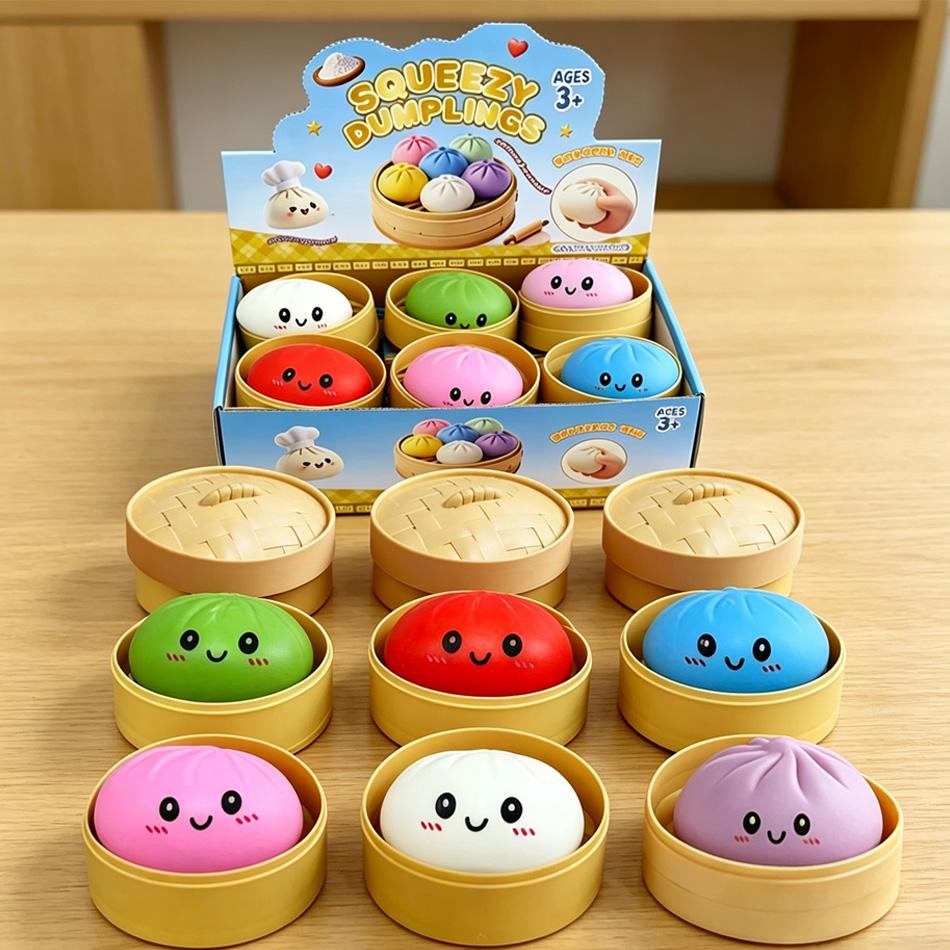 Topmix Green/Purple/Pink Dumpling Pressure Dumpling Squishies Cute Colorful Bun Toy Slow Rising Stress Relief Fidget Toy For Kids Adults Anti-Anxiety Gif