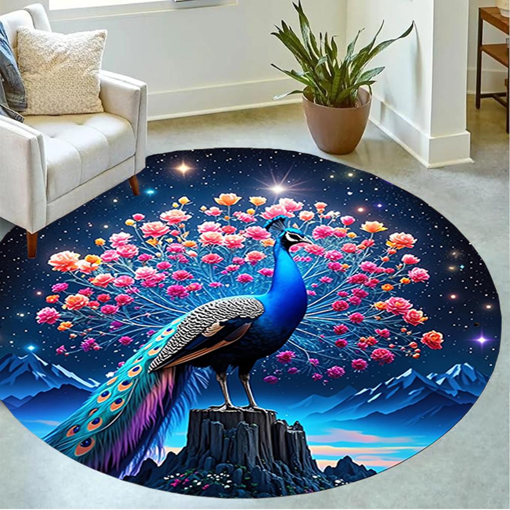 1pc Home Carpet Peacock Design Non-slip Rug for Office Decor and Living Room Gift Ideas