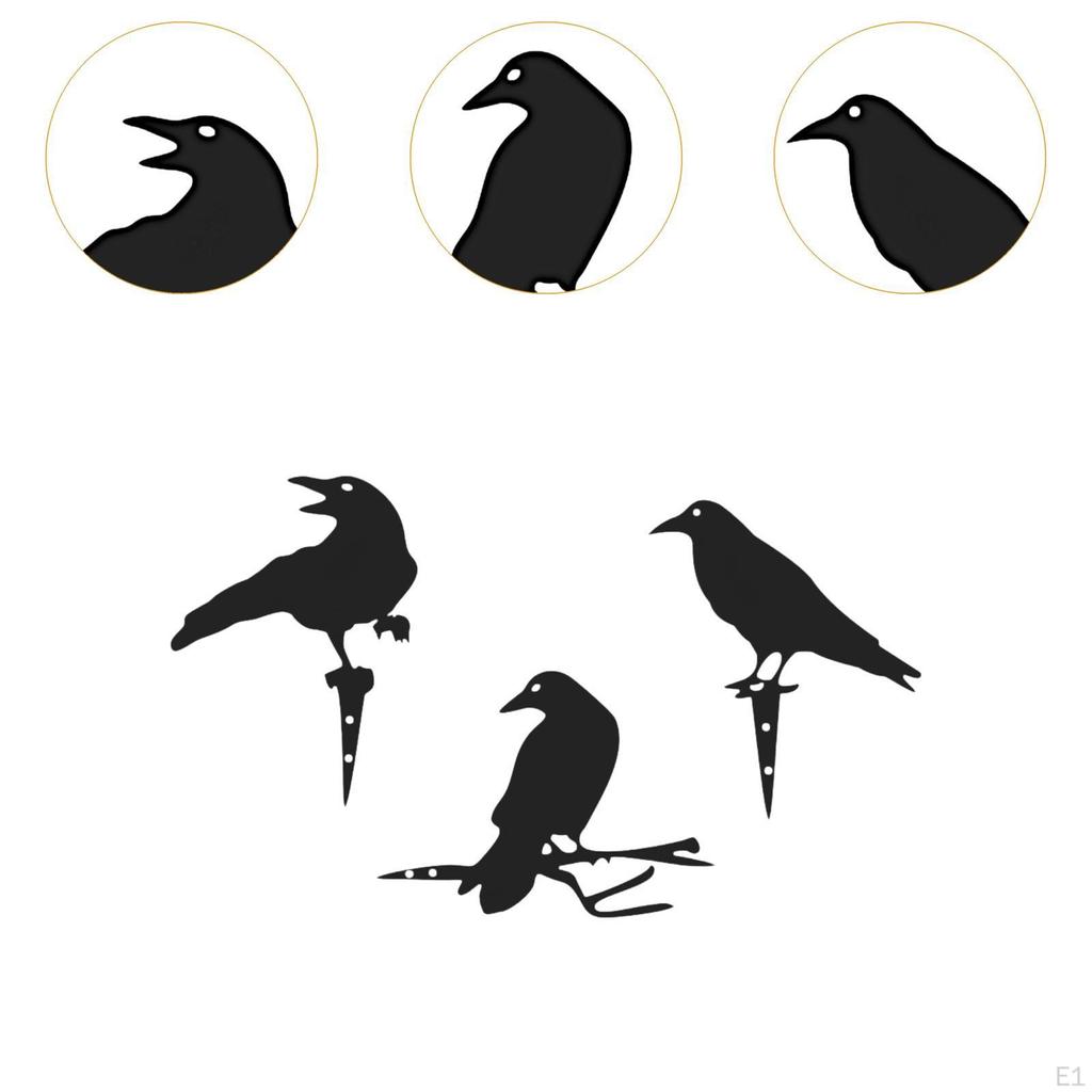 3x Metal Art Raven Garden Decoration Decorative Black Bird Silhouette Halloween Decor for Backyard