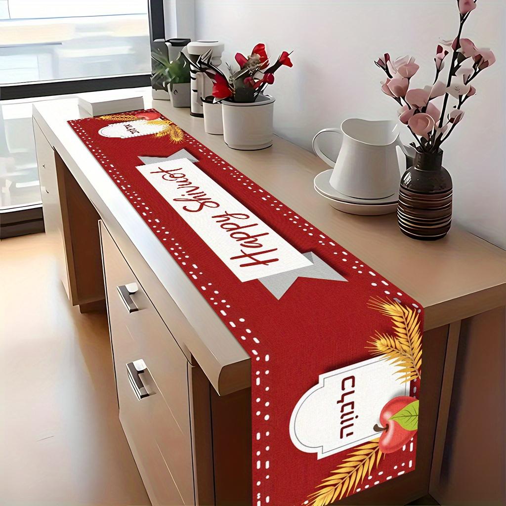 Joyeux Chavouot Chemin de Table en Lin Décorations de Fête Juive Lavable Motif Géométrique Chemin de Table de Cuisine Décorations de Chavouot 150x33cm