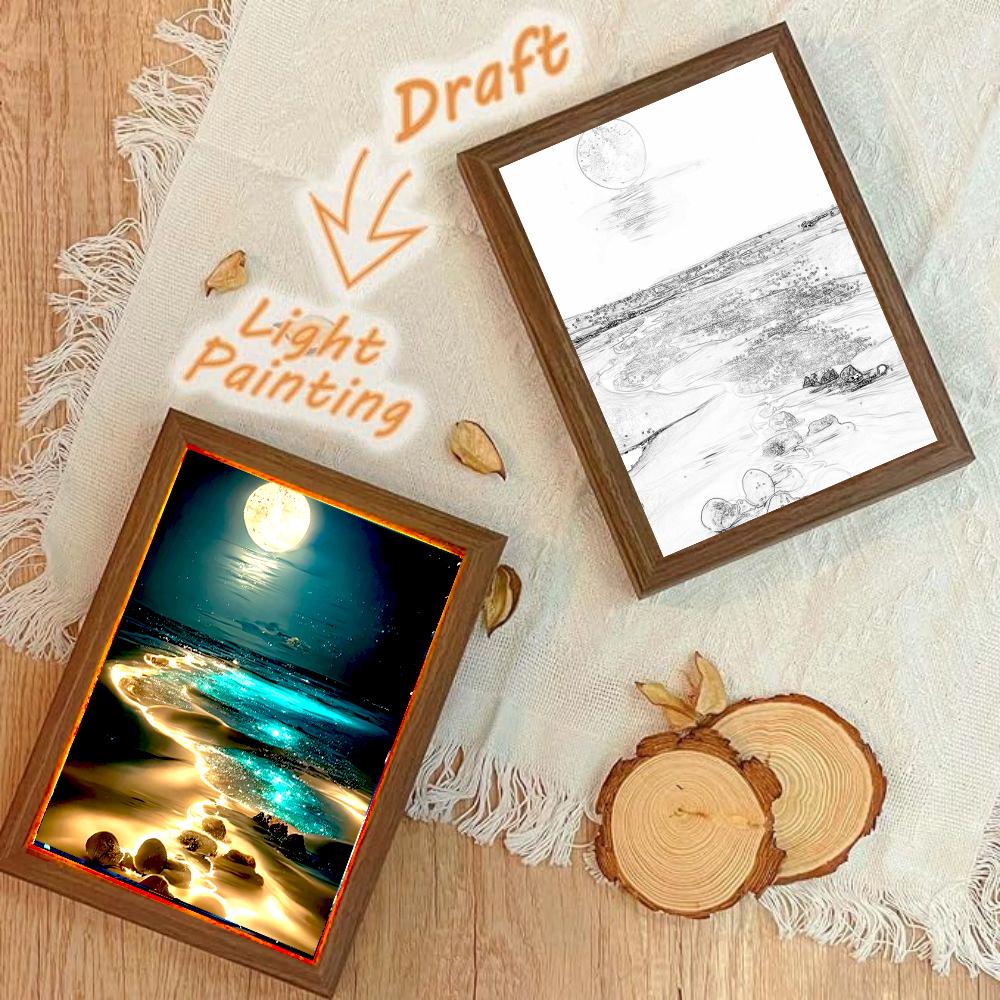 Table Decoration Light Painting Photo Frame Modern Landscape Led Night Light Bedside Bedroom Home Decor Christmas Gift Moon Lamp