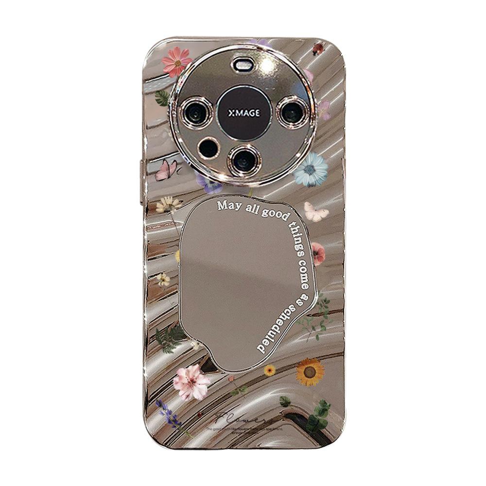 Mirror Phone Case for iPhone 16 11 13 14 for 16 Pro 12 13 15 16 Pro Max for Samsung A15 A16 A35 A55 Cute Cloud Flower Puppy Electroplated Phone Case
