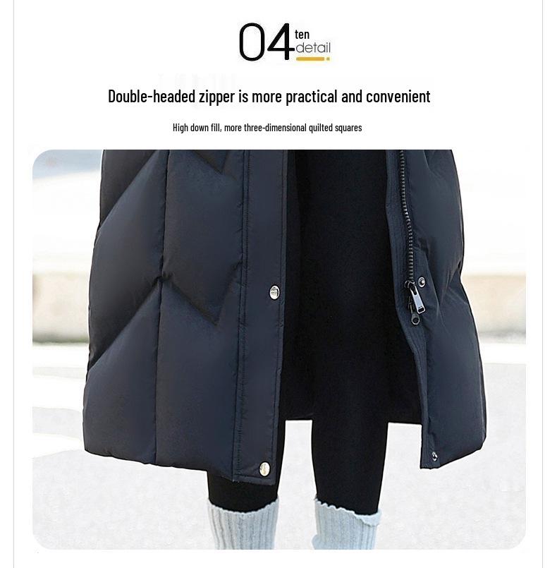 Dámský dlouhý kabát s 95% kachním peřím - Styl 2025, Slim fit, Stahující pas, Nad kolena, Zesílená zimní módní bunda