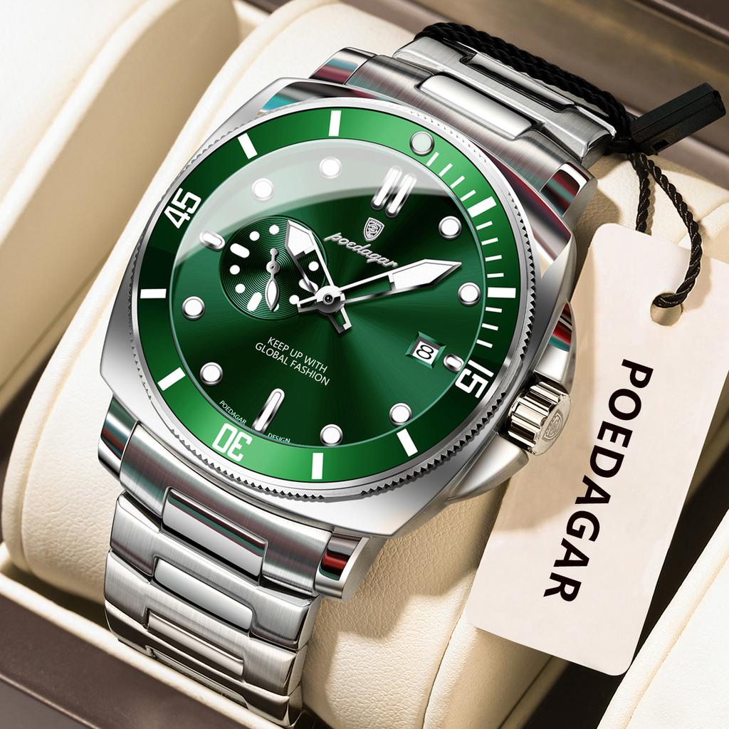 POEDAGAR Fashion Luxury Watch For Men Waterproof Luminous Date Men's Watches Stainless Steel Business Quartz Male Wristwatch
