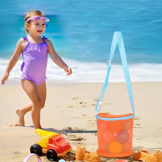 Beach Mesh Bag Toys Clothes Storage Organizer with Shoulder Strap Zipper