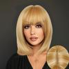Synthetic Bob Wigs with Bangs Mixed Brown Blonde Wigs Short Straight Natural Hair for Women Daily Party Cosplay Heat Resistant Fiber