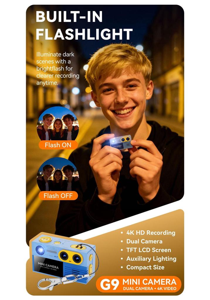 G9 Mini Dual Lens 4K HD Student Pocket Camcorder for Children.