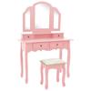 Day and Night - Day and Night Pink Paulownia Wood Dressing Table and Stool Set 100x40x146 Cm
