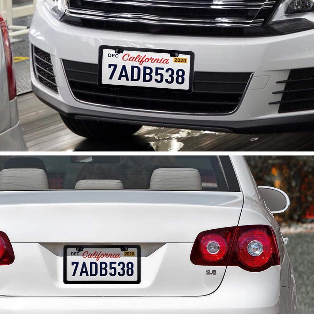 License Plate Frames Black - 2 Pack Rustproof Stainless Steel License Plate Holders, Well-Equipped Durable Front License Plate Mounting Kit With 2