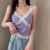 Women Summer 2025 Lace Fashion Tank Top Female Korean Style V Neck Sleeveless Sexy Blouse Cropped Knitwear