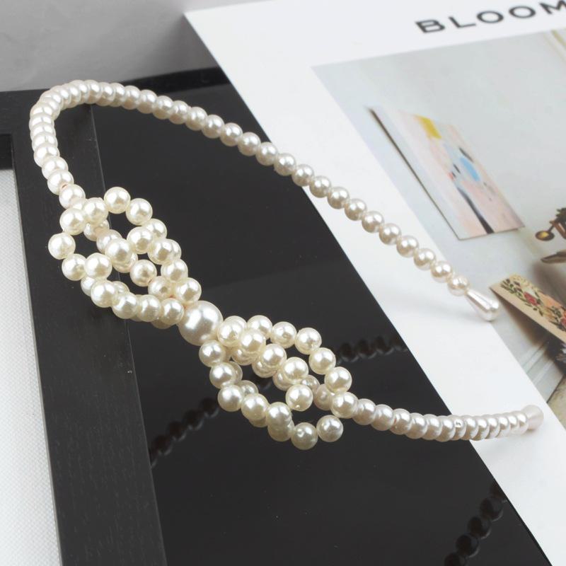 

Свадебная повязка на голову с бантом из искусственного жемчуга, плетеная вручную 10#