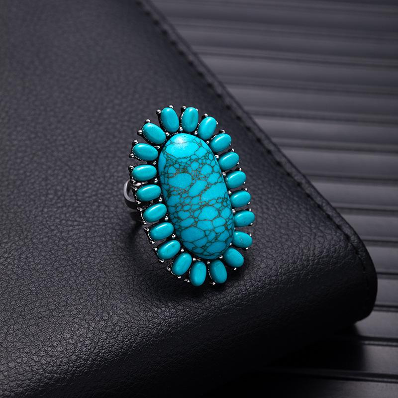 Retro Bohemian Silver Faux Turquoise Ring