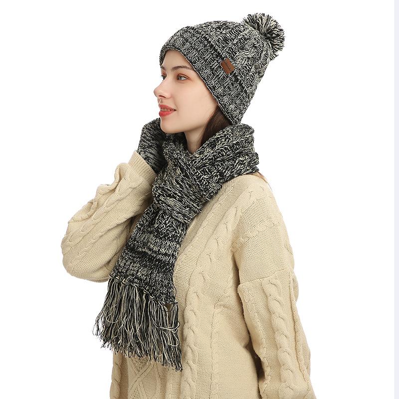 Winter Hat New Style Knitted Wool Colorful Hat Thick Scarf Gloves Three-piece Set