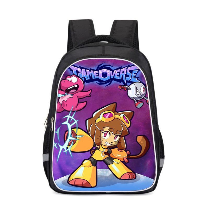 Kids Cartoon Print Backpack School Lightweight Ergonomic Design With Reflective Safety Stripes Oxford Fabric Grade 3-4
