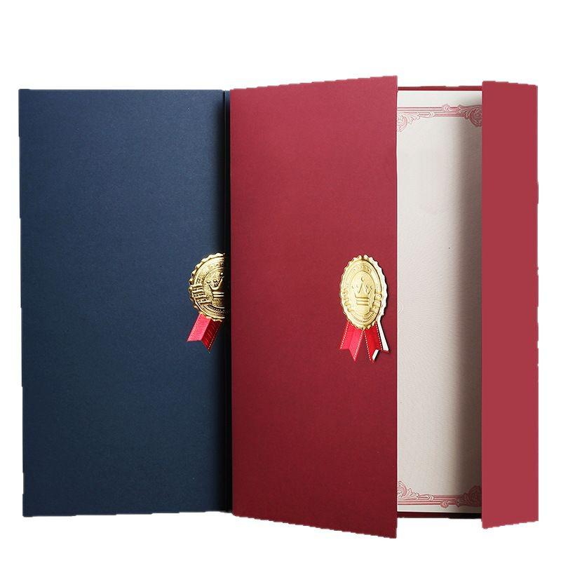 European Gold-Stamped Tri-Fold Certificate Cover, A4, with Embossed Paper and Logo.