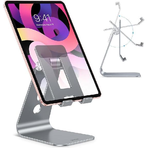 OMOTON Adjustable Tablet Stand for Desk, Upgraded Longer Arms for Greater Stability, T2 Tablet Holder with Hollow Design for Bigger Sized Phones and