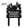 Courtyard Aesthetic Accents Welcome Decorative Yard Sign, Wildflowers/Vegetables Silhouette Black Garden Stake, Outdoor Vegetable Stakes Acrylic