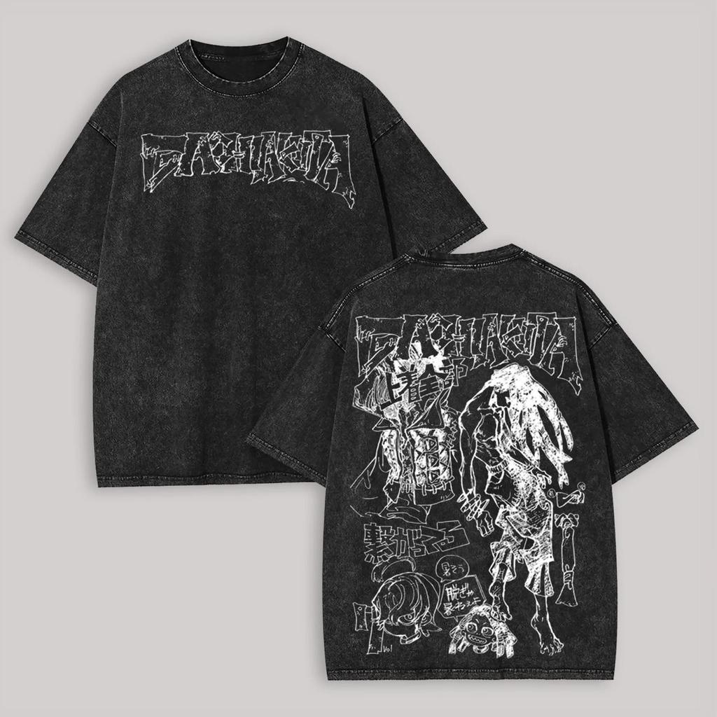 Fit GACHIAKUTA Printed T-shirt Washed and Made Old Heavy Cotton Short Sleeve for Men and Women