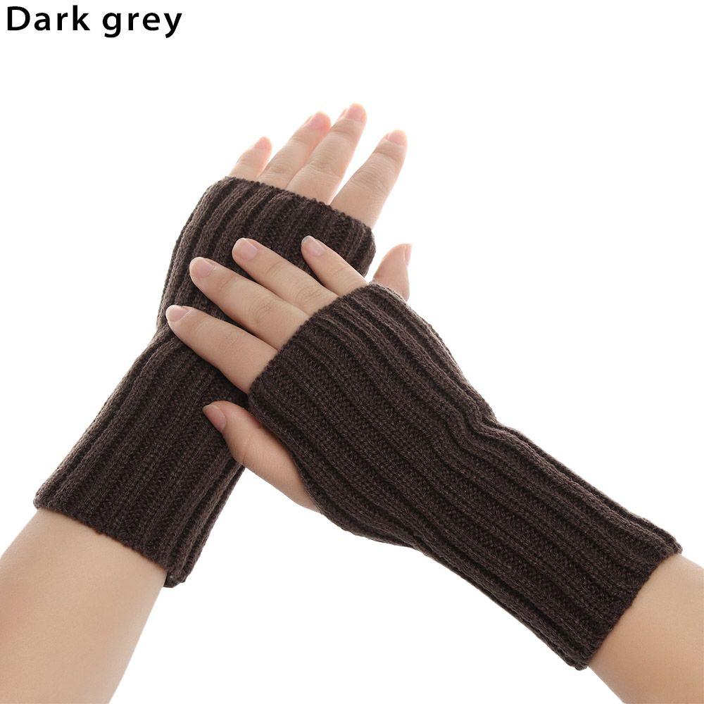 

New Arrival Elastic Soft Winter Arm Warmers Candy Color Long Knitted Gloves Fingerless Mittens темно-сірий колір
