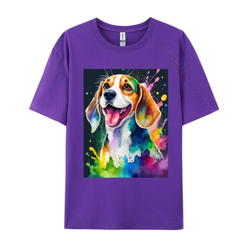 Beagle Dog Art Splash Colorful T Shirt Mens Pure Cotton Cute Style TShirts Crew Neck Tees Clothing Streetwear