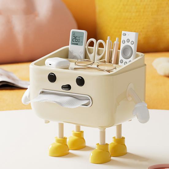 Söt servettlådsöverdrag Servettlådsställ med ben och telefonhållare Multifunktionell servettutdelare med fack för hemmakontoret