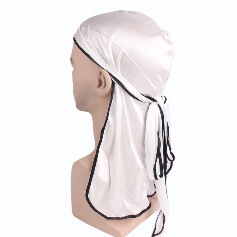 

Unisex Silky Long Tail Durag Pirate Hat Turban Headwrap Hijab Cap Fashion Hair Accessories for Men and Women білий