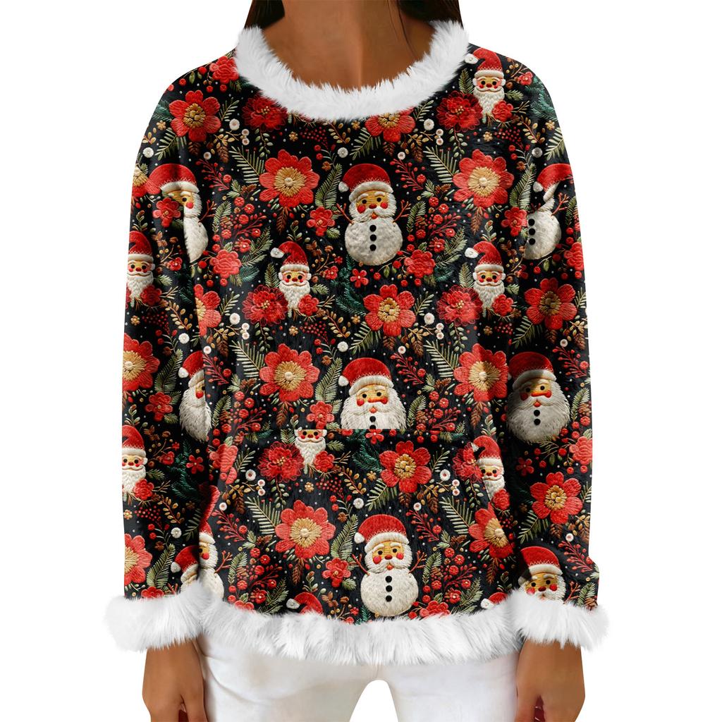 Women's Casual Fleece Sweatshirt  Long-Sleeve Round  Neck Casual Comfortable Loose-Fit Lightweight Women's Flannel Sweatshirt