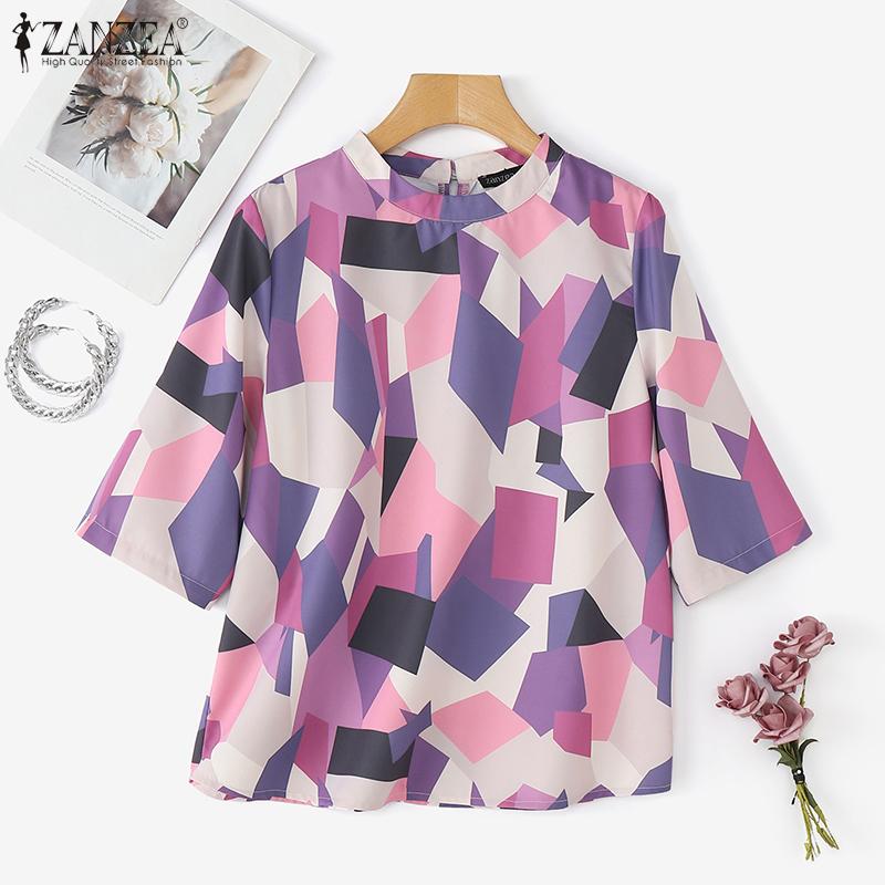 ZANZEA Women Casual Round Neck Loose Half Sleeve Print Blouse