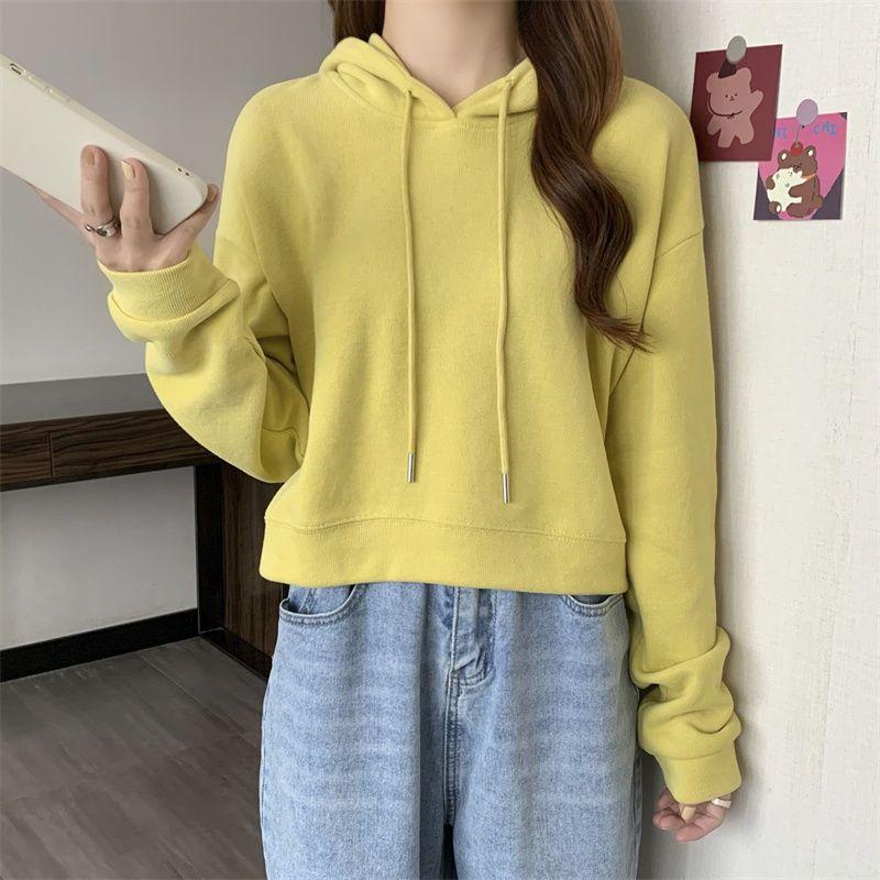 Hoodies Women Autumn Students Leisure Cropped Baggy Chic Young Simple Sporty Harajuku Vintage Hooded Sweatshirt Streetwear Daily