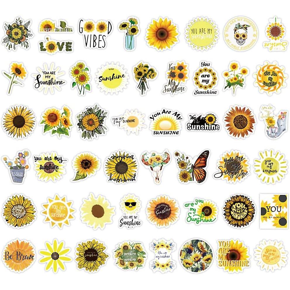 Sonnenblumen-Aufkleber | 50er-Pack | Niedlich, Wasserdicht, Ästhetisch, Trendige Aufkleber für Teenager, Mädchen, Perfekt für Laptop, Hydro Flask, Handy, Skateboard, Reisen | Extra D