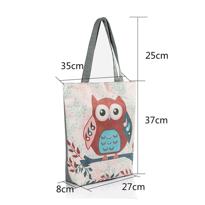 Stylish Women's Canvas Tote Shoulder Handbag Featuring Owl Design For Travel And Shopping