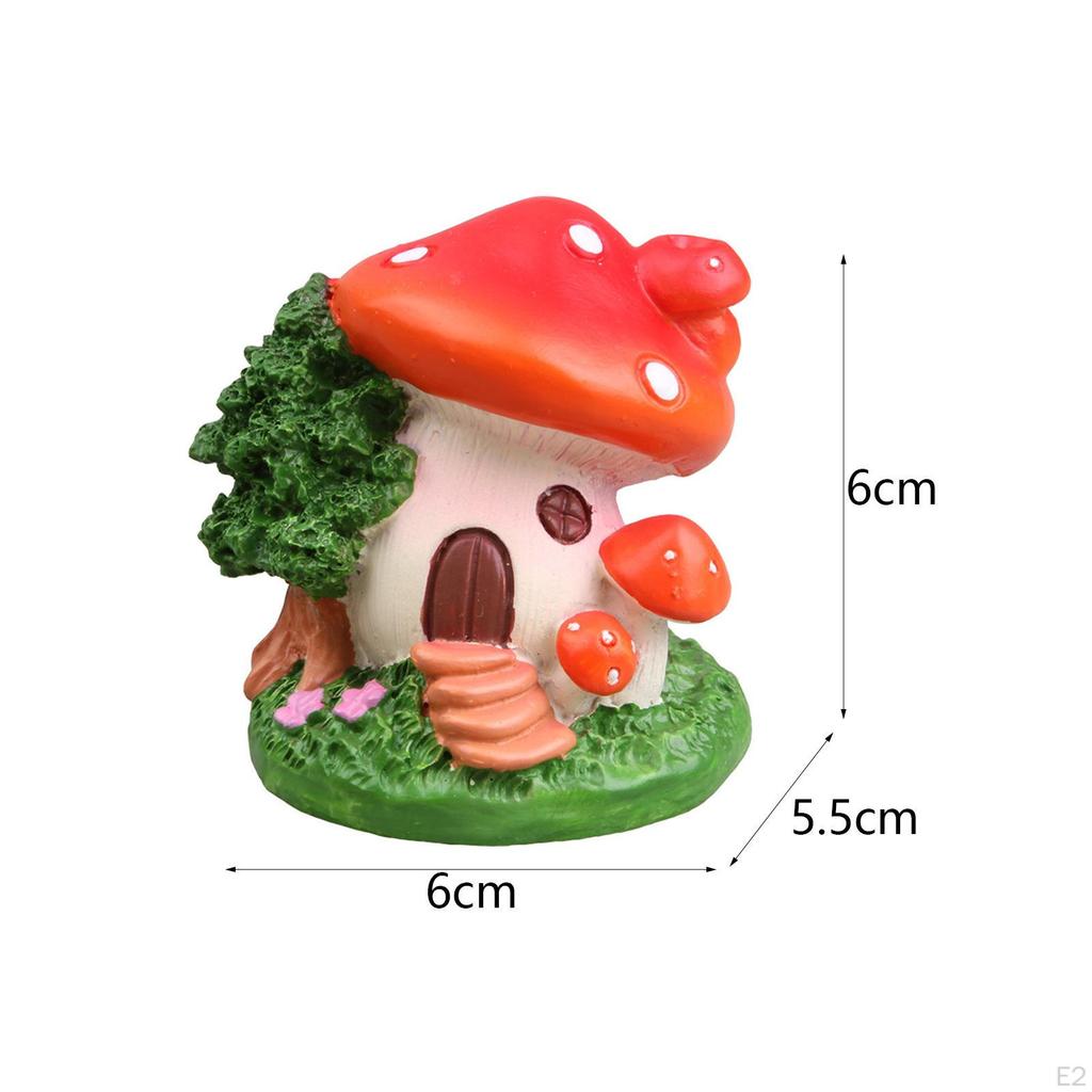 4x Mushrooms House Statues, Micro Landscape Sculpture, Little Resin Practical Simple Garden