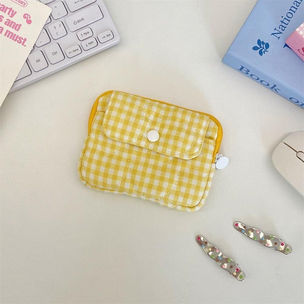 Simple Plaid Coin Purse Quilted Polyester Card Storage Bag Multi Layer Multifunctional Storage Bag Travelling Storage