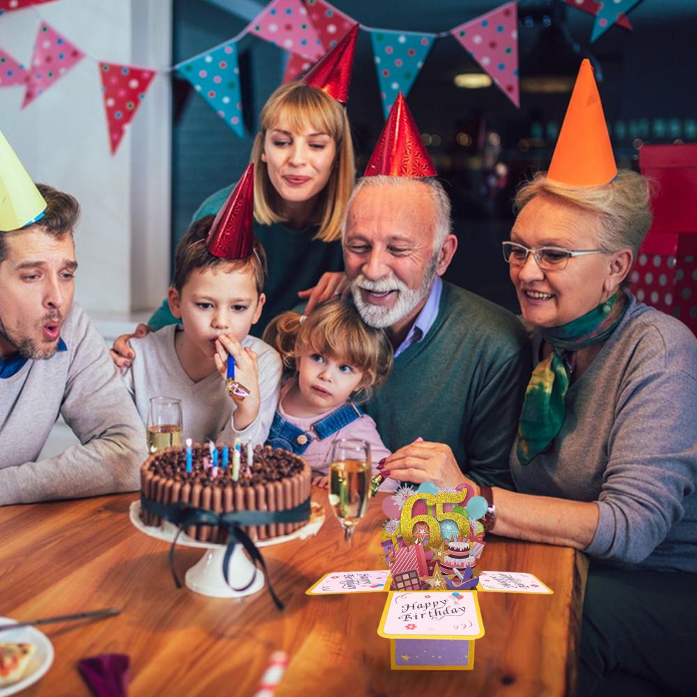 Happy Birthday Greeting Card with Envelope 3D Gift Box 65th/55th 12/15 Years Old Birthday Wishes Message Card Party Gift