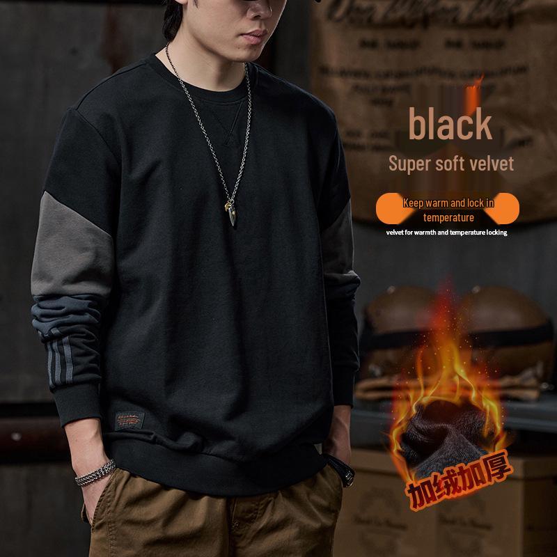 Men s Trendy American Color Block Crewneck Sweatshirt Long Sleeve Casual Top 3XL (180-200 lbs)